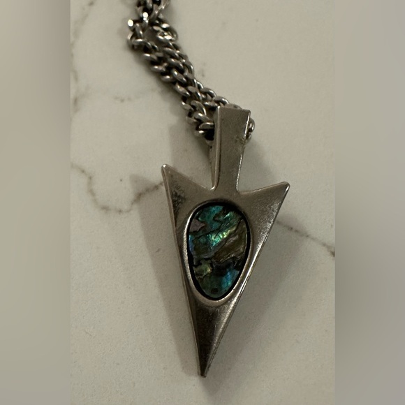 Amway silver arrowhead vintage necklace blue green abalone pendant - Picture 1 of 7